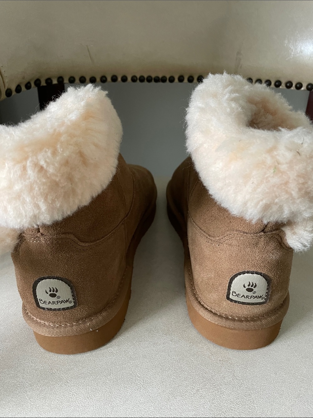 Beautiful BearPaw Brown Suede Ankle Boots with Cream Shearling NWT